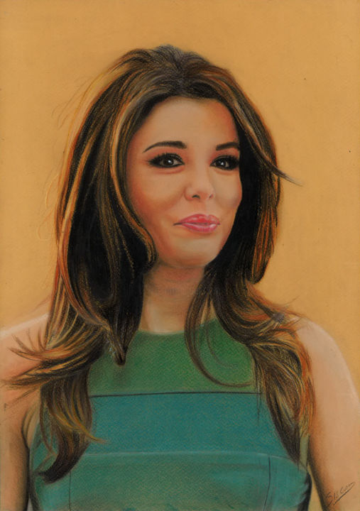 Drawing titled "Eva Longoria" by Sisco, Original Artwork, Pastel