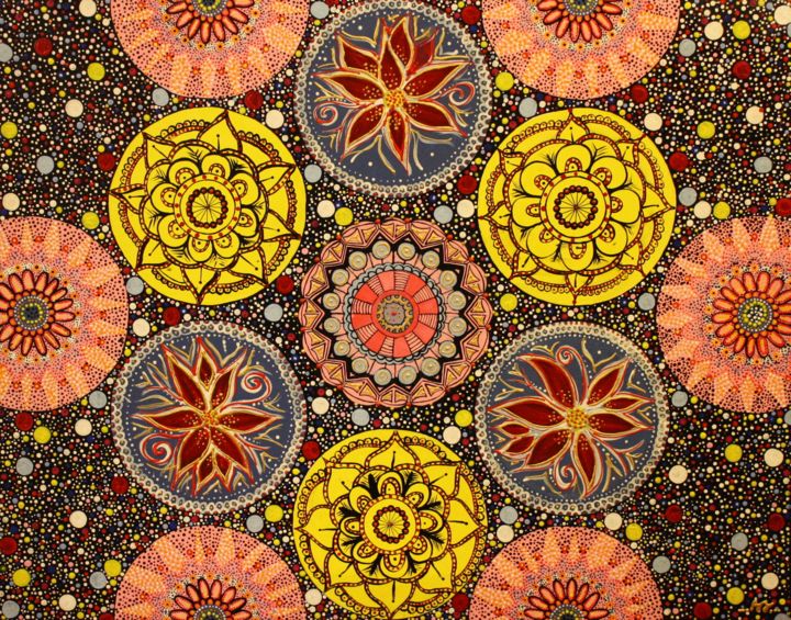 Peinture intitulée "Mandala world" par Sissi.B, Œuvre d'art originale, Acrylique Monté sur Châssis en bois