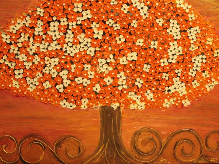 Peinture intitulée "Arbre de vie" par Sissi.B, Œuvre d'art originale, Huile Monté sur Châssis en bois