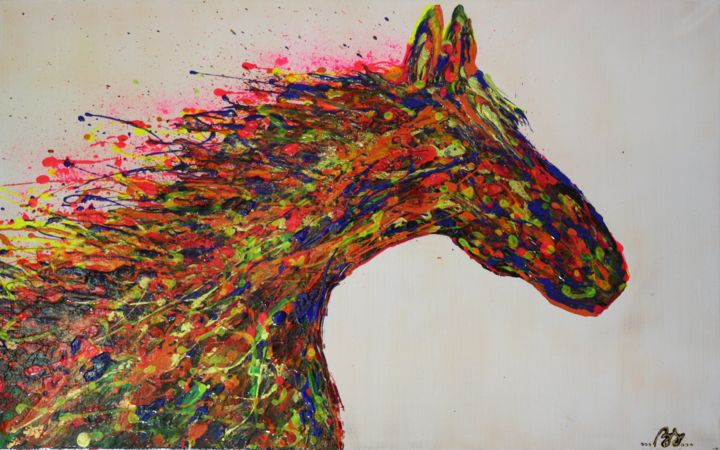 "Colorful horse" başlıklı Tablo Sissi.B tarafından, Orijinal sanat, Akrilik Ahşap Sedye çerçevesi üzerine monte edilmiş