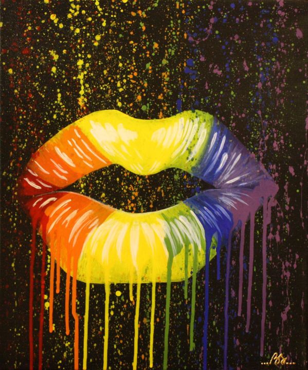 Painting titled "Colors lips" by Sissi.B, Original Artwork, Acrylic Mounted on Wood Stretcher frame