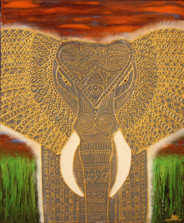 Painting titled "Éléphant Mastodonte" by Sissi.B, Original Artwork, Acrylic Mounted on Wood Stretcher frame