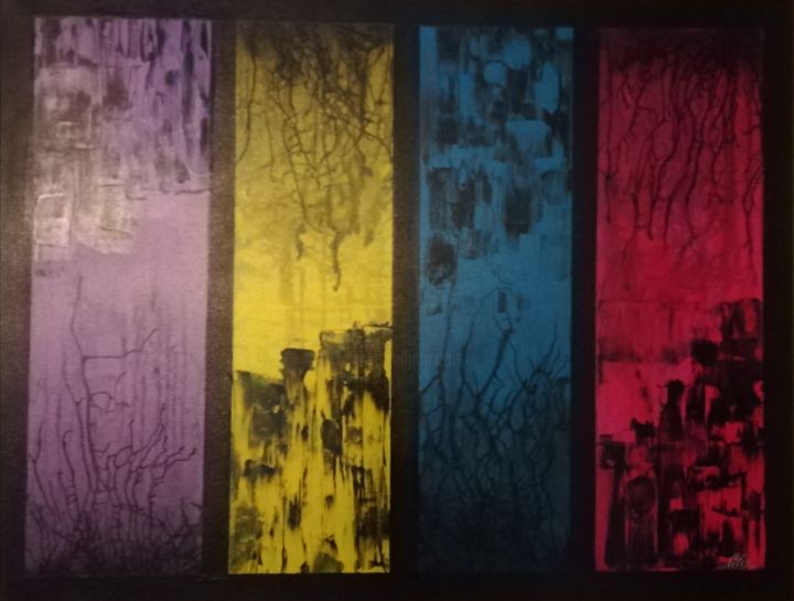 Painting titled "Obscur colors" by Sissi.B, Original Artwork, Acrylic Mounted on Wood Stretcher frame