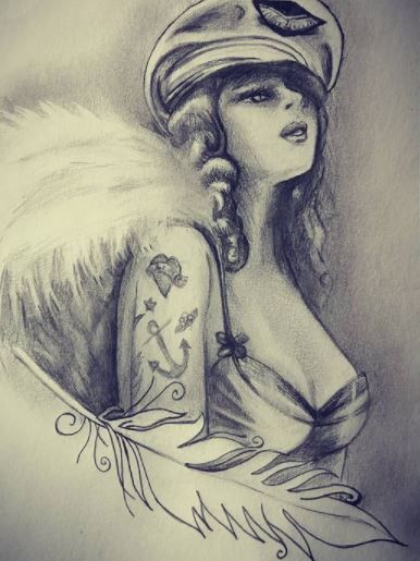 Drawing titled "Capitaine Plume" by Super Sissi Acrylistic, Original Artwork, Graphite