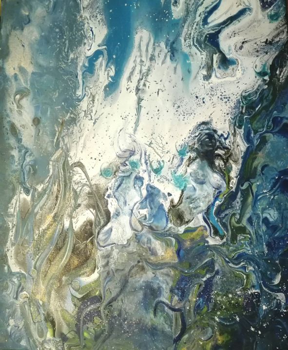 Painting titled "Underwater" by Super Sissi Acrylistic, Original Artwork, Acrylic Mounted on Wood Stretcher frame