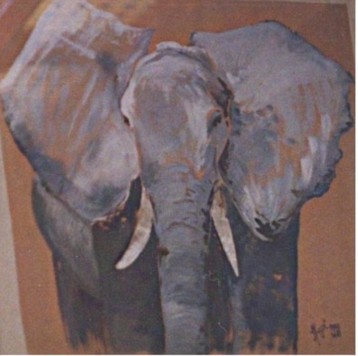 Peinture intitulée "L'éléphant" par Sylvie Briand, Œuvre d'art originale, Huile