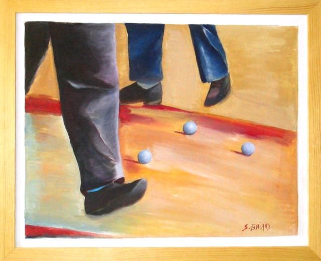 Картина под названием "Les joueurs de péta…" - Sylvie Briand, Подлинное произведение искусства, Масло