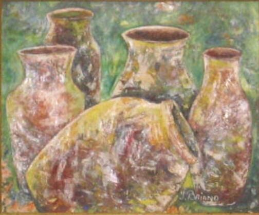 Peinture intitulée "Pots de terre" par Sylvie Briand, Œuvre d'art originale, Huile