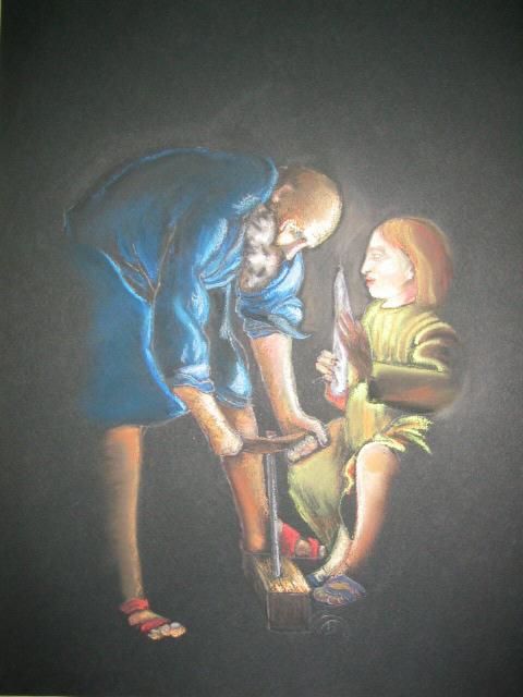 Peinture intitulée "St Joseph charpenti…" par Sylvie Briand, Œuvre d'art originale