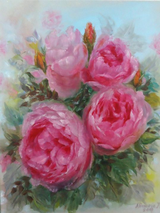 绘画 标题为“Μεγάλα τριαντάφυλλα” 由Athanasia P., 原创艺术品, 油