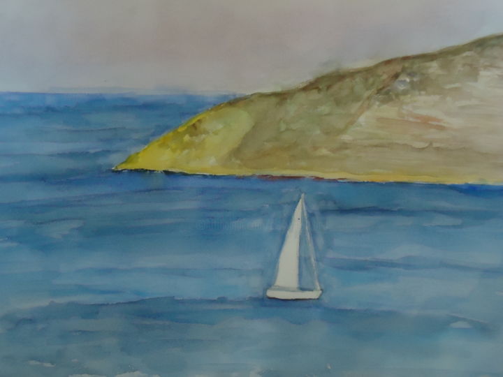 Peinture intitulée "Βάρκα με πανί" par Athanasia P, Œuvre d'art originale, Aquarelle