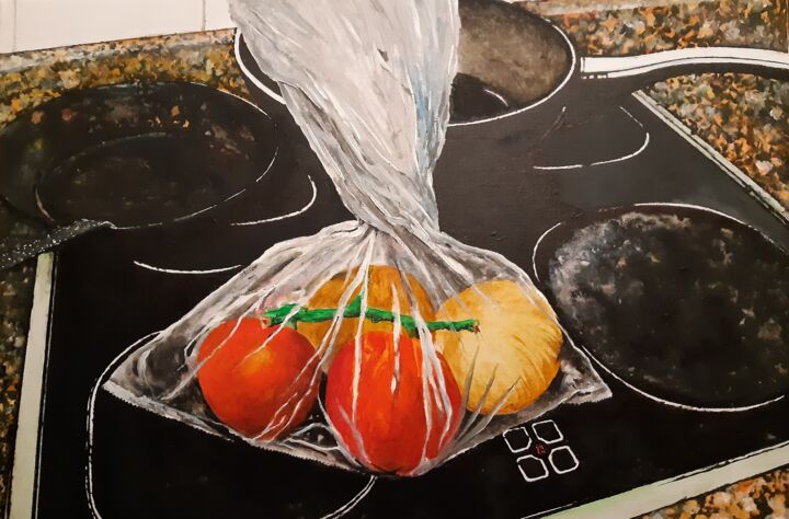 Painting titled "Tomates y cebollas…" by Sito, Original Artwork, Acrylic Mounted on Wood Stretcher frame