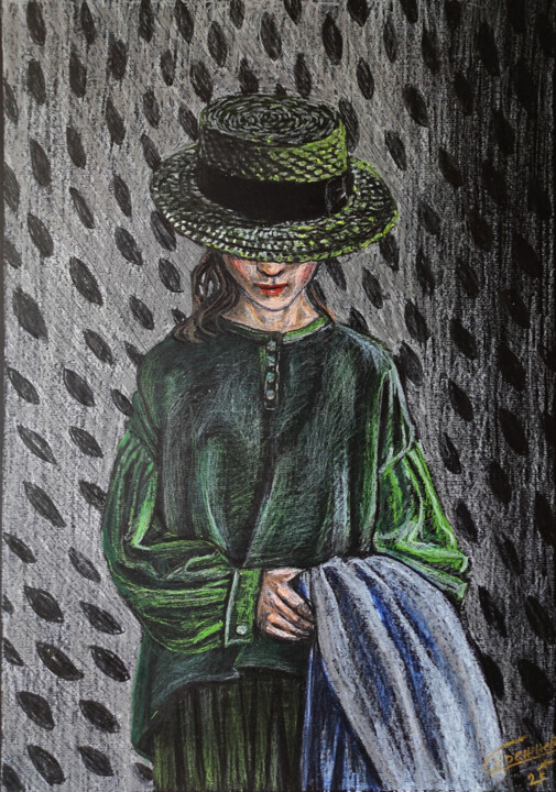 Malarstwo zatytułowany „Девушка в шляпе” autorstwa Sitora Brejneva, Oryginalna praca, Pastel