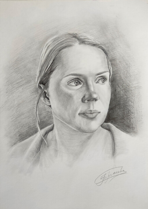Schilderij getiteld "Портрет женщины" door Sitora Brejneva, Origineel Kunstwerk, Potlood