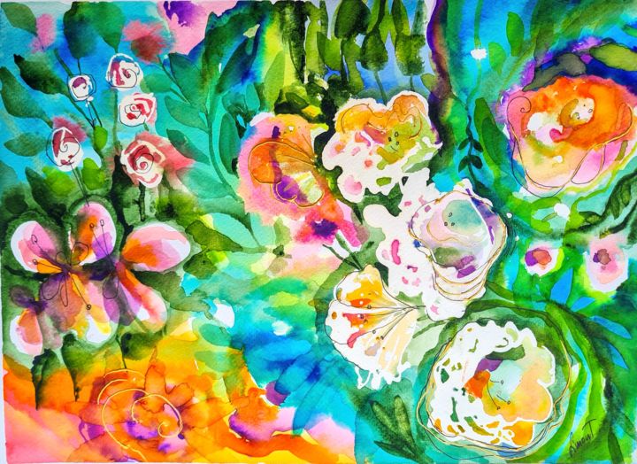 Painting titled "SUMMER GARDEN 2. (3…" by Tünde Simon, Original Artwork, Watercolor