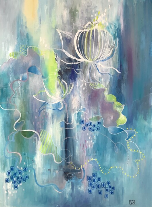 Schilderij getiteld "Energetic （Lotus)" door Siu Chong Law Luo Shao Zhuang, Origineel Kunstwerk, Olie