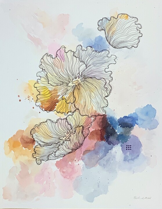 Painting titled "Poppy" by Siu Chong Law Luo Shao Zhuang, Original Artwork, Watercolor