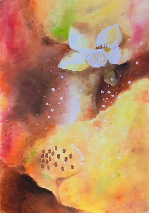 Painting titled "Blessedness (lotus)" by Siu Chong Law, Original Artwork, Oil