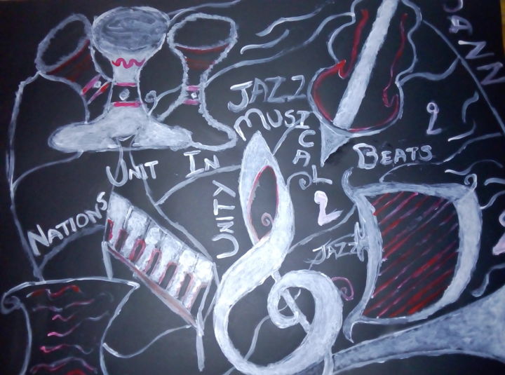 Ζωγραφική με τίτλο "Music United" από Siviwe Honobroke Mashiyi, Αυθεντικά έργα τέχνης, Λάδι