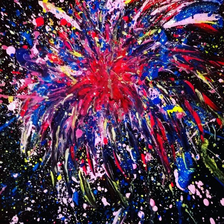 Картина под названием "Fireworks" - Francesca Raia (Kikka Raia), Подлинное произведение искусства, Масло Установлен на картон