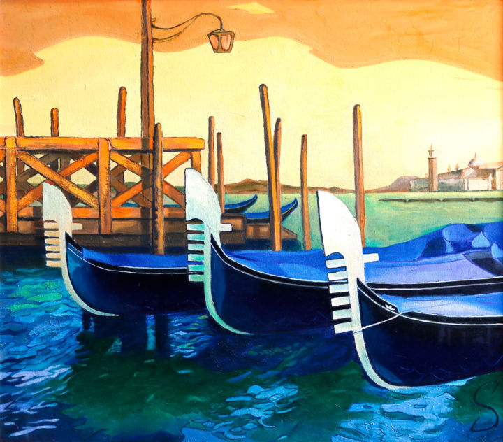 Painting titled "Venice" by Konstantin Siiatskii, Original Artwork, Oil Mounted on Wood Stretcher frame
