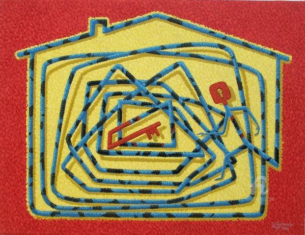 Картина под названием "Ключ от дома" - Jori Sizonenko, Подлинное произведение искусства, Масло