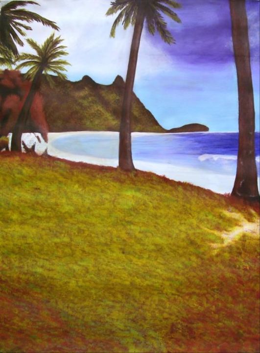 Malarstwo zatytułowany „Blue-Green Tropic” autorstwa Sarah Johnson, Oryginalna praca