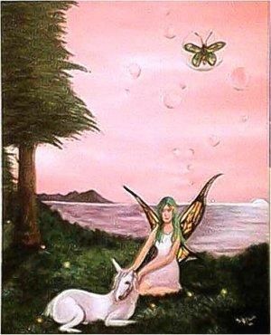 Painting titled "Faerie and Unicorn" by Sarah Johnson, Original Artwork, Other