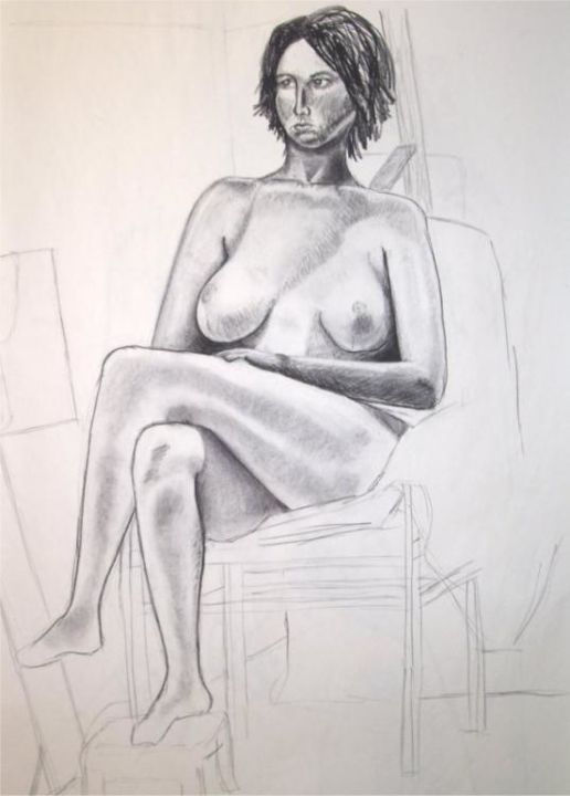 Tekening getiteld "Seated Figure Study" door Sarah Johnson, Origineel Kunstwerk