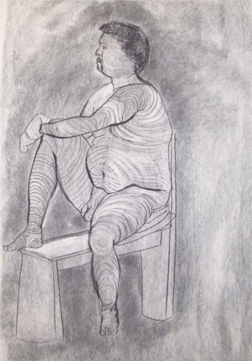 Tekening getiteld "Seated Nude" door Sarah Johnson, Origineel Kunstwerk