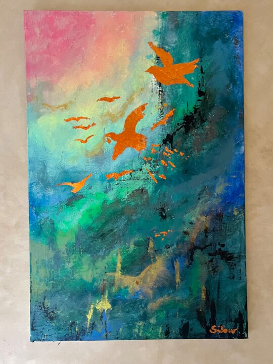 Painting titled "To light and beyond" by Sjour, Original Artwork, Acrylic Mounted on Wood Stretcher frame