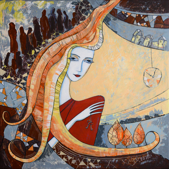 Peinture intitulée "Найти тебя в толпе" par Zhanna Golubtsova, Œuvre d'art originale, Acrylique