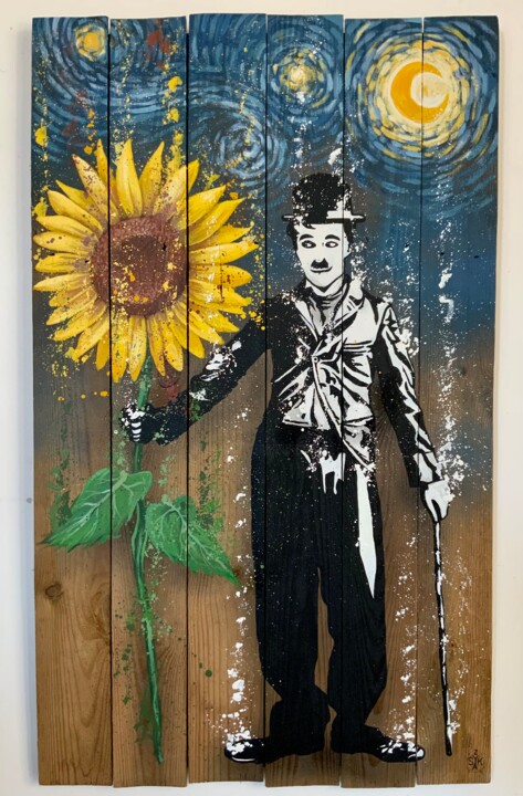 Painting titled "Le Tournesol" by Skayzoo, Original Artwork, Acrylic Mounted on Wood Stretcher frame