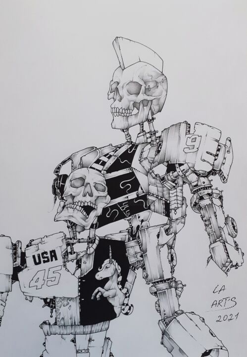 Рисунок под названием "Техно 99" - Андрей Скетч, Подлинное произведение искусства, Гелевая ручка