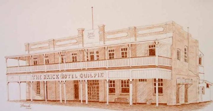 Zeichnungen mit dem Titel "Quilpie Hotel West…" von Outback Sketch Artist, Original-Kunstwerk