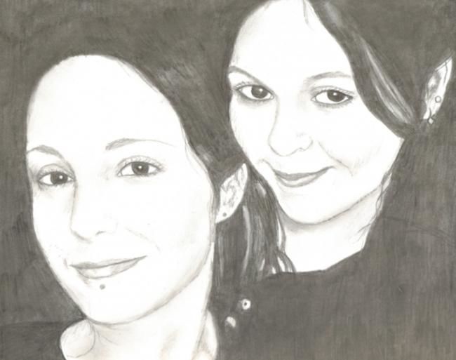 Dessin intitulée "Melissa & Michele" par Debbie Collier, Œuvre d'art originale