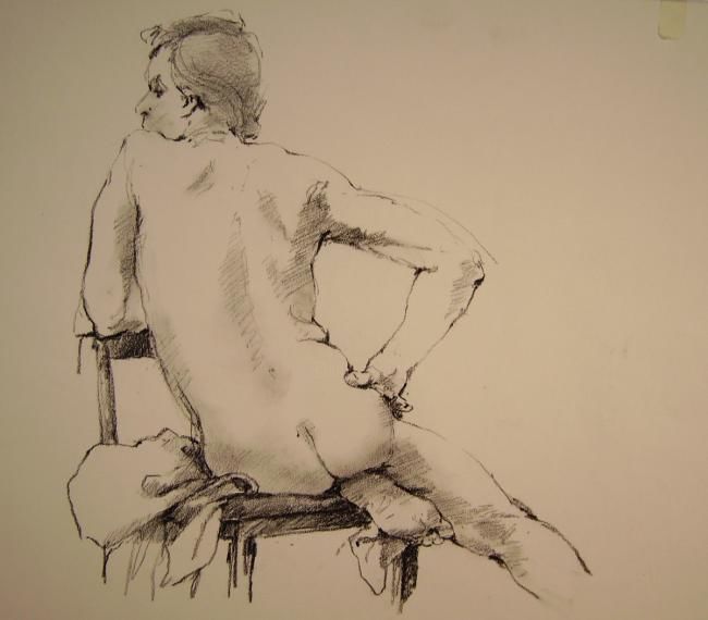 Drawing titled "Back view male seat…" by Raymond Skibinski, Original Artwork