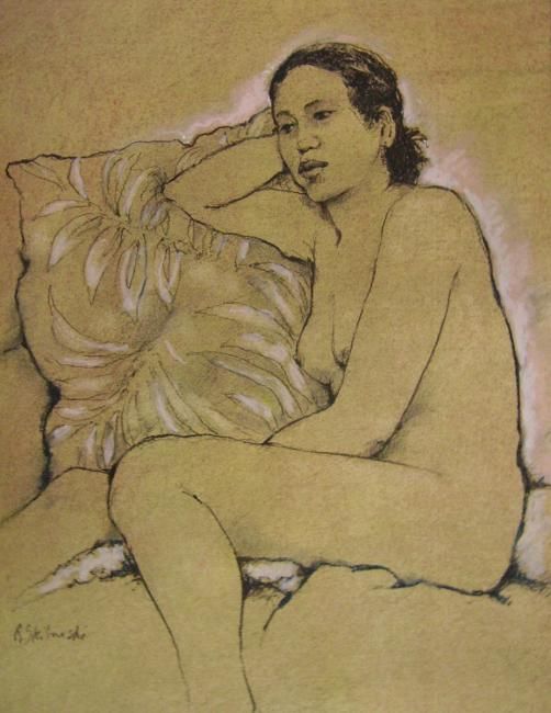 Drawing titled "nude resting on pal…" by Raymond Skibinski, Original Artwork