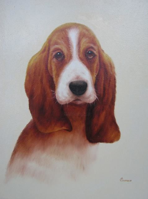 Painting titled "Portrait of a dog" by Elena Skichko, Original Artwork