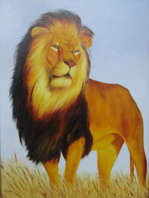 Painting titled "It is time for lion…" by Elena Skichko, Original Artwork, Oil
