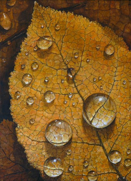 Pintura titulada "Herbstblatt" por Anna Lang, Obra de arte original, Oleo