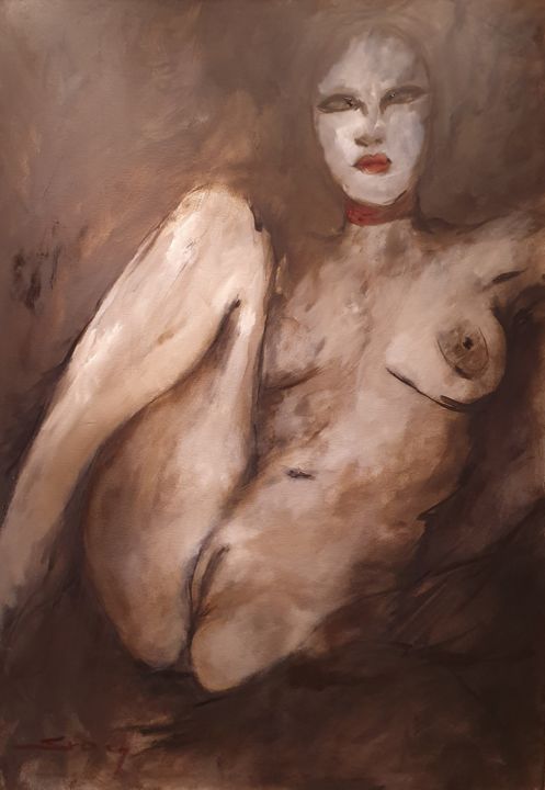 Painting titled "masquee I" by Skipp Von Danzig, Original Artwork, Oil