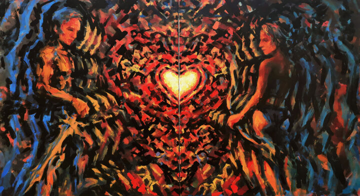 Painting titled "One heart for two" by Sergey Sklyarov (Sklyar), Original Artwork, Oil