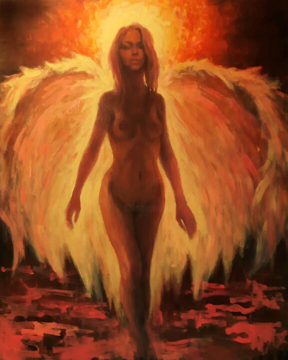 Painting titled "Victoria angel" by Sergey Sklyarov (Sklyar), Original Artwork, Oil Mounted on Wood Stretcher frame