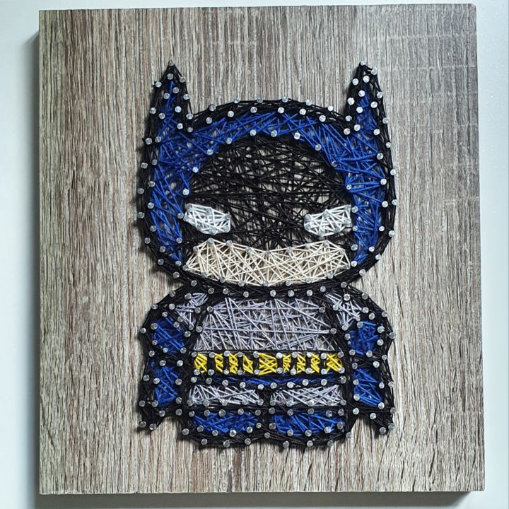 Textile Art titled "Batman" by Sky'Art, Original Artwork, String Art