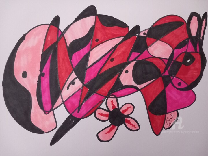 Digitale Kunst mit dem Titel "Pink Bunny" von Heather Prosser, Original-Kunstwerk, Marker