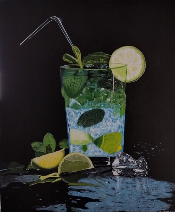 Painting titled "Un cocktail mojito…" by Skylinepainting, Original Artwork, Acrylic Mounted on Wood Stretcher frame