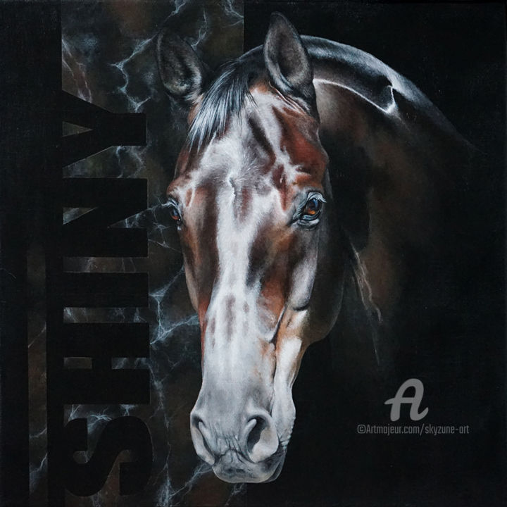 Painting titled "Horse head painting…" by Skyzune Art, Original Artwork, Acrylic Mounted on Wood Stretcher frame