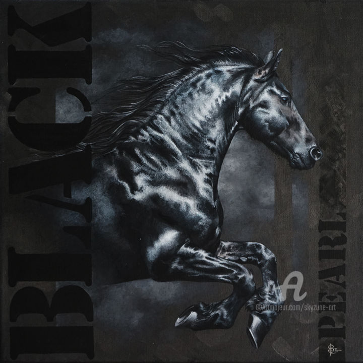 Peinture intitulée "BLACK PEARL - horse…" par Skyzune Art, Œuvre d'art originale, Acrylique
