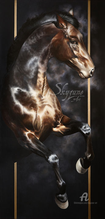 Painting titled "NASHIRA Horse paint…" by Skyzune Art, Original Artwork, Oil Mounted on Wood Stretcher frame